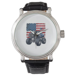 Patriotisches Monster-Truck-Vintage-Stickerei-Desi Armbanduhr