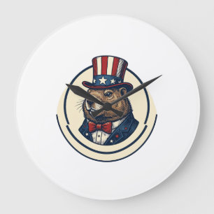 Patriotisches Murmeltier Vintage Gravur Shirt Desi Große Wanduhr