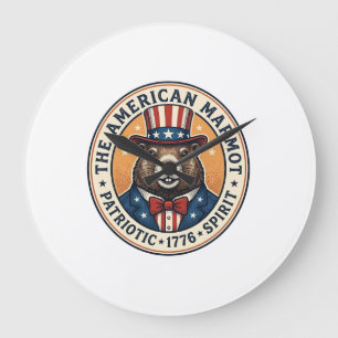 Patriotisches Murmeltier Vintage Gravur Shirt Desi Große Wanduhr