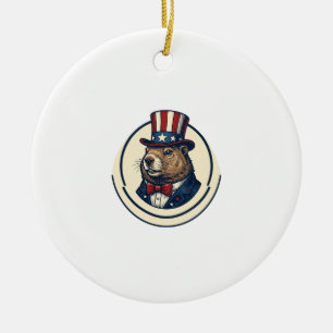 Patriotisches Murmeltier Vintage Gravur Shirt Desi Keramik Ornament