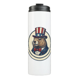 Patriotisches Murmeltier Vintage Gravur Shirt Desi Thermosbecher