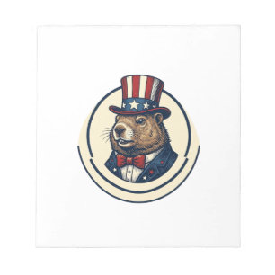 Patriotisches Murmeltier Vintage-Stich-Shirt-Desig Notizblock