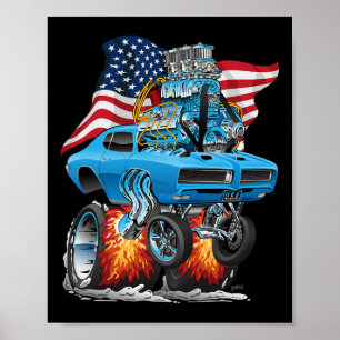 Patriotisches Muscle-Car der 60er Jahre, lustiger  Poster
