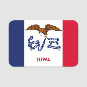 Patriotisches Namensschild mit der Flagge von Iowa