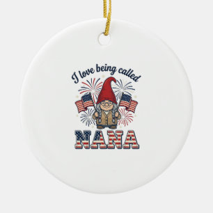 Patriotisches Nana-Gnom-Vintage-Oma-Shirt Des Keramik Ornament