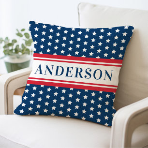 Patriotisches Navy-Star-Stripes-Familienmonogramm Kissen
