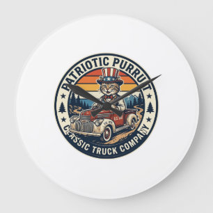 Patriotisches Onkel-Sam-Katz Retro-Sonnenuntergang Große Wanduhr