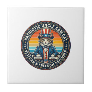 Patriotisches Onkel-Sam-Katze-Retro-Sonnenuntergan Fliese