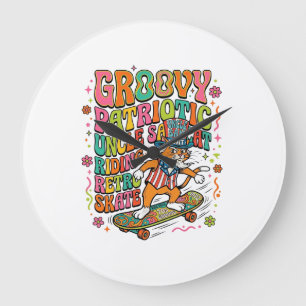 Patriotisches Onkel-Sam-Katze Retro-Typografie T-S Große Wanduhr