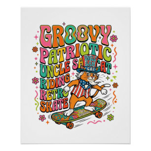 Patriotisches Onkel-Sam-Katze Retro-Typografie T-S Poster