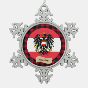 Patriotisches Österreich, Büffel kariert, österrei Schneeflocken Zinn-Ornament