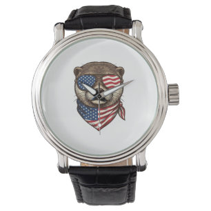 Patriotisches Otter-Vektor-Vintage-Stickerei-Shirt Armbanduhr