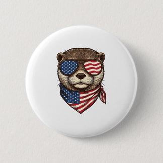 Patriotisches Otter-Vektor-Vintage-Stickerei-Shirt Button