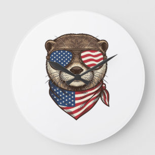 Patriotisches Otter-Vektor-Vintage-Stickerei-Shirt Große Wanduhr