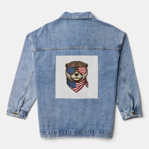 Patriotisches Otter-Vektor-Vintage-Stickerei-Shirt Jeansjacke