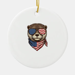 Patriotisches Otter-Vektor-Vintage-Stickerei-Shirt Keramik Ornament