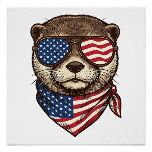 Patriotisches Otter-Vektor-Vintage-Stickerei-Shirt Poster
