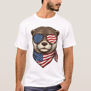Patriotisches Otter-Vektor-Vintage-Stickerei-Shirt T-Shirt