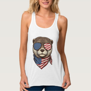 Patriotisches Otter-Vektor-Vintage-Stickerei-Shirt Tank Top