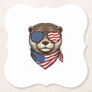 Patriotisches Otter-Vektor-Vintage-Stickerei-Shirt Untersetzer