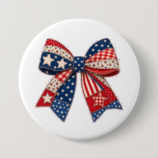 Patriotisches Patchwork-Band mit Sternen und Strei Button (Vorderseite)