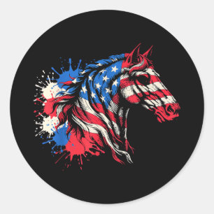 Patriotisches Pferd amerikanische Flagge Splash Ar Runder Aufkleber