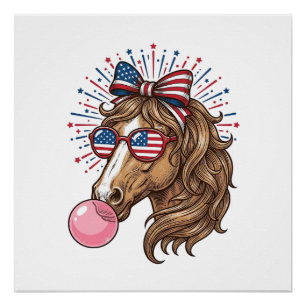 Patriotisches Pferd Bubble Gum Vintage Vector T-Sh Poster