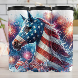 Patriotisches Pferd-Feuerwerk-Feier-Kunstwerk Thermosbecher
