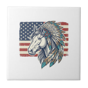Patriotisches Pferd Flagge Vintage Vektor T-Shirt Fliese
