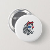 Patriotisches Pferd mit Flagge Sonnenbrille Vintag Button (Vorne & Hinten)