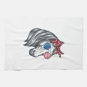 Patriotisches Pferd mit Flagge Sonnenbrille Vintag Geschirrtuch