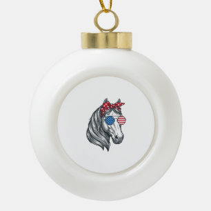 Patriotisches Pferd mit Flagge Sonnenbrille Vintag Keramik Kugel-Ornament