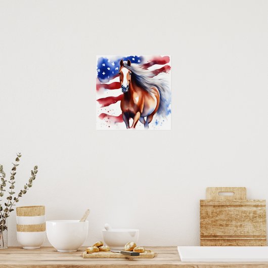 Patriotisches Pferd mit US-Flaggen-Aquarell-Poster Poster (Küche)