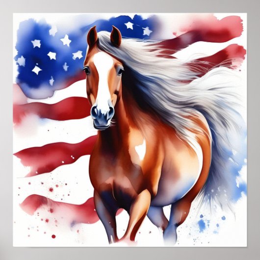 Patriotisches Pferd mit US-Flaggen-Aquarell-Poster Poster (Vorne)