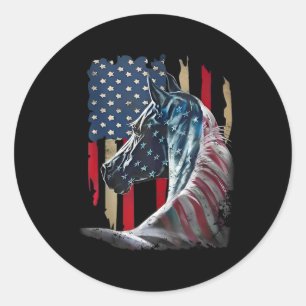 Patriotisches Pferd US-Flagge Vintages Pferd 4. Ju Runder Aufkleber