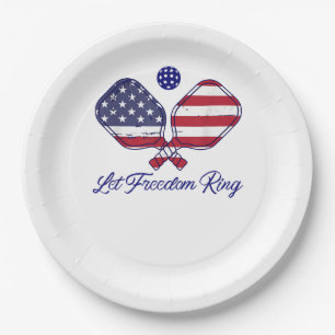 Patriotisches Pickleball Ließ Freedom Ring 4. Juli Pappteller