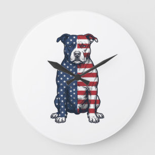 Patriotisches Pit Bull Vintage-Stichvektor-Design Große Wanduhr