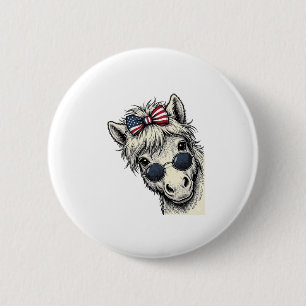 Patriotisches Pony mit Sonnenbrille Vintage-Vektor Button
