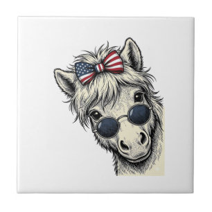 Patriotisches Pony mit Sonnenbrille Vintage-Vektor Fliese