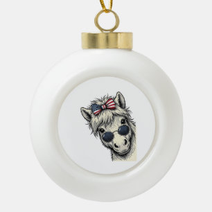 Patriotisches Pony mit Sonnenbrille Vintage-Vektor Keramik Kugel-Ornament