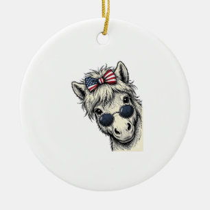 Patriotisches Pony mit Sonnenbrille Vintage-Vektor Keramik Ornament
