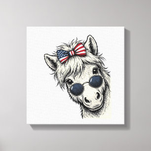 Patriotisches Pony mit Sonnenbrille Vintage-Vektor Leinwanddruck