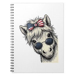 Patriotisches Pony mit Sonnenbrille Vintage-Vektor Notizblock