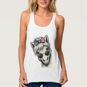 Patriotisches Pony mit Sonnenbrille Vintage-Vektor Tank Top