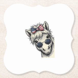 Patriotisches Pony mit Sonnenbrille Vintage-Vektor Untersetzer