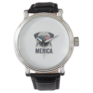Patriotisches Pug Merica Vintage Gravur Shirt Desi Armbanduhr