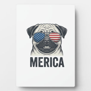 Patriotisches Pug Merica Vintage Gravur Shirt Desi Fotoplatte