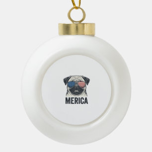 Patriotisches Pug Merica Vintage Gravur Shirt Desi Keramik Kugel-Ornament