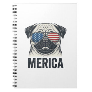 Patriotisches Pug Merica Vintage Gravur Shirt Desi Notizblock