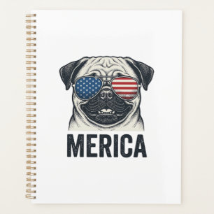 Patriotisches Pug Merica Vintage Gravur Shirt Desi Planer